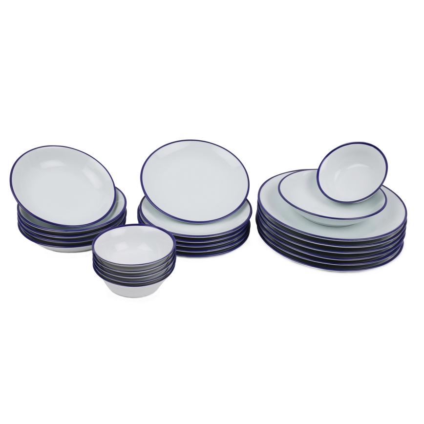 Set da tavola 24 pezzi, bianco/blu, in porcellana