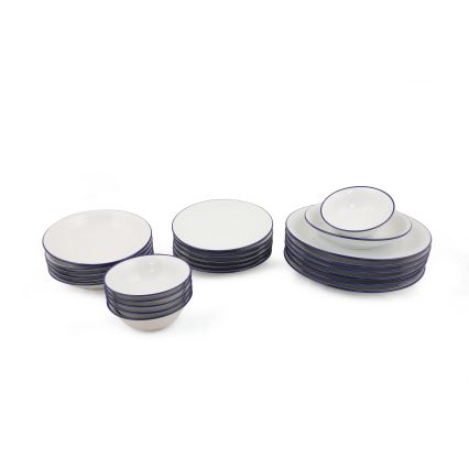 Set da tavola 24 pezzi, bianco/blu, in porcellana