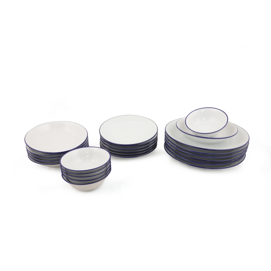 Set da tavola 24 pezzi, bianco/blu, in porcellana