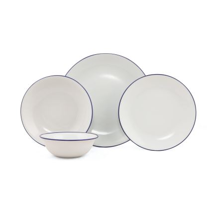 Set da tavola 24 pezzi, bianco/blu, in porcellana