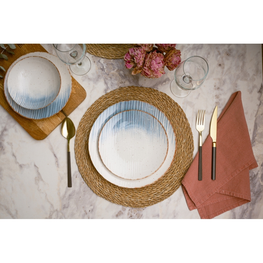 Set da tavola 24 pezzi, bianco/blu, in porcellana