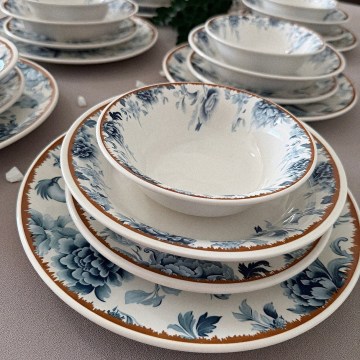 Set da tavola 24 pezzi bianco/blu/marrone/ceramica