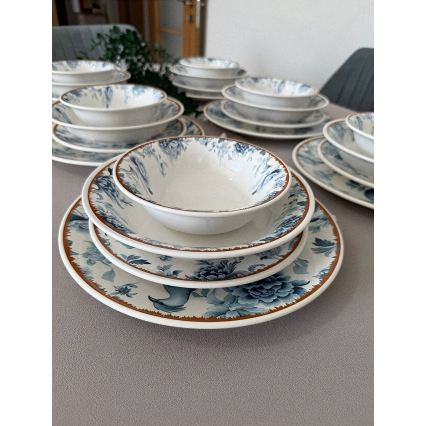 Set da tavola 24 pezzi bianco/blu/marrone/ceramica