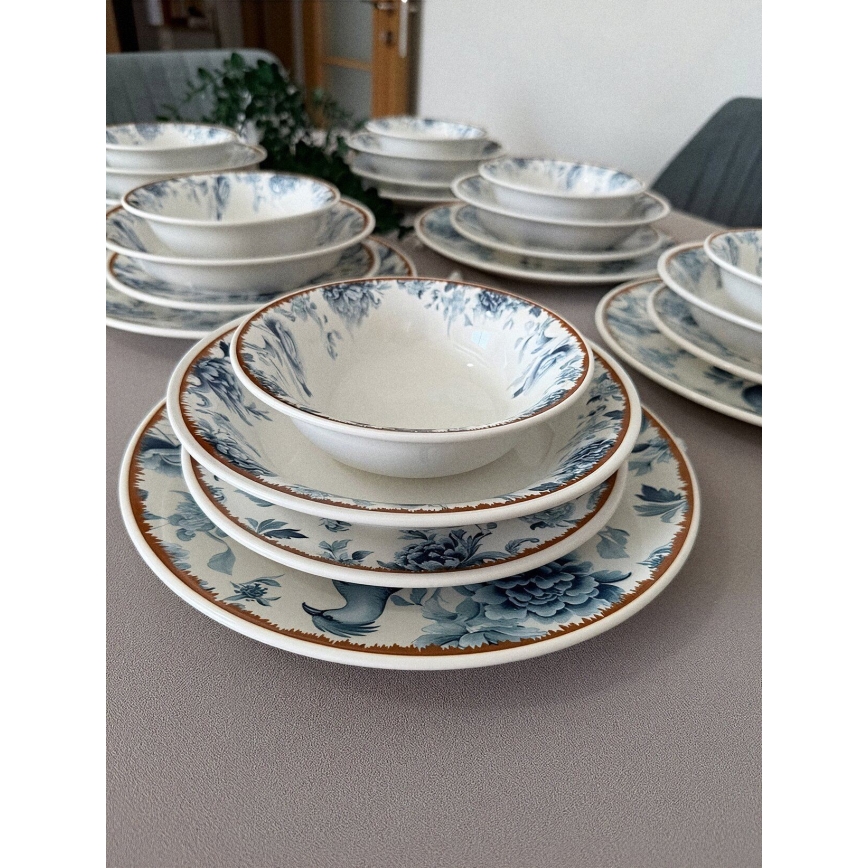 Set da tavola 24 pezzi bianco/blu/marrone/ceramica