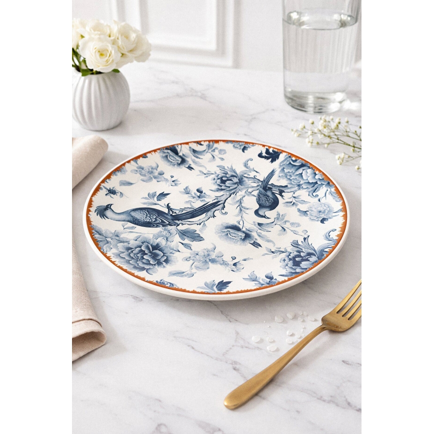 Set da tavola 24 pezzi bianco/blu/marrone/ceramica