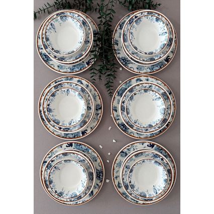 Set da tavola 24 pezzi bianco/blu/marrone/ceramica