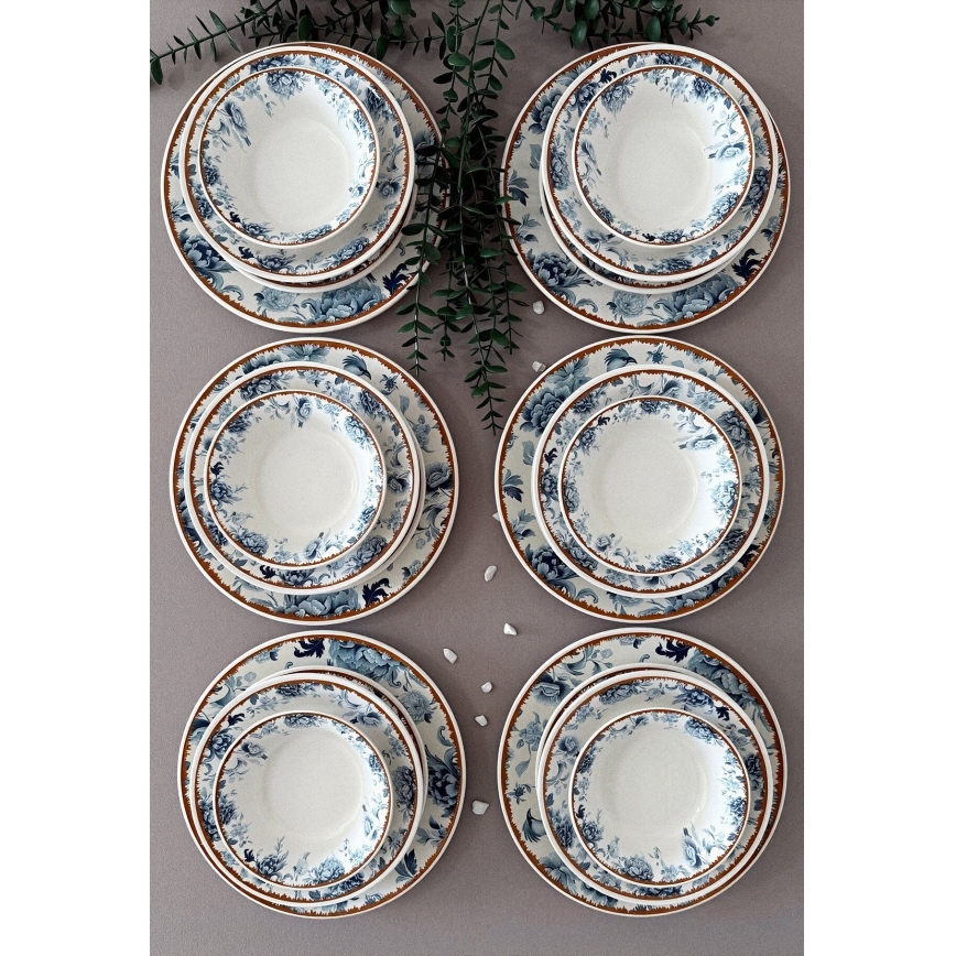 Set da tavola 24 pezzi bianco/blu/marrone/ceramica