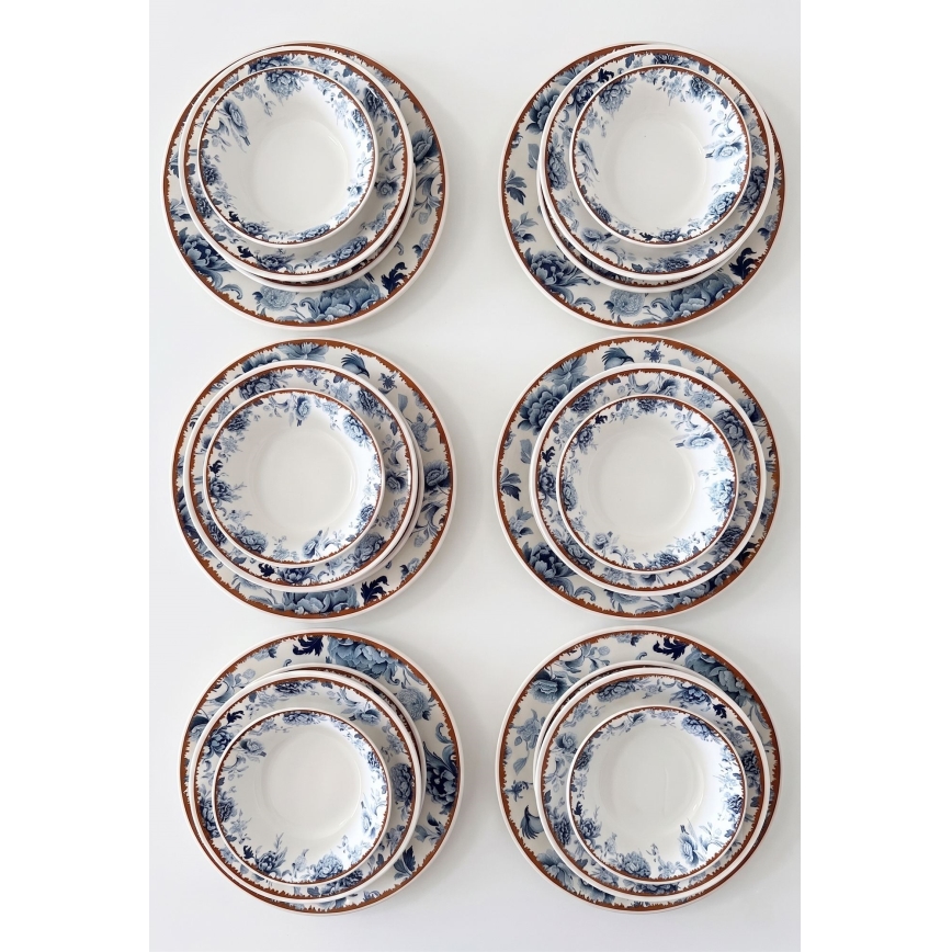 Set da tavola 24 pezzi bianco/blu/marrone/ceramica
