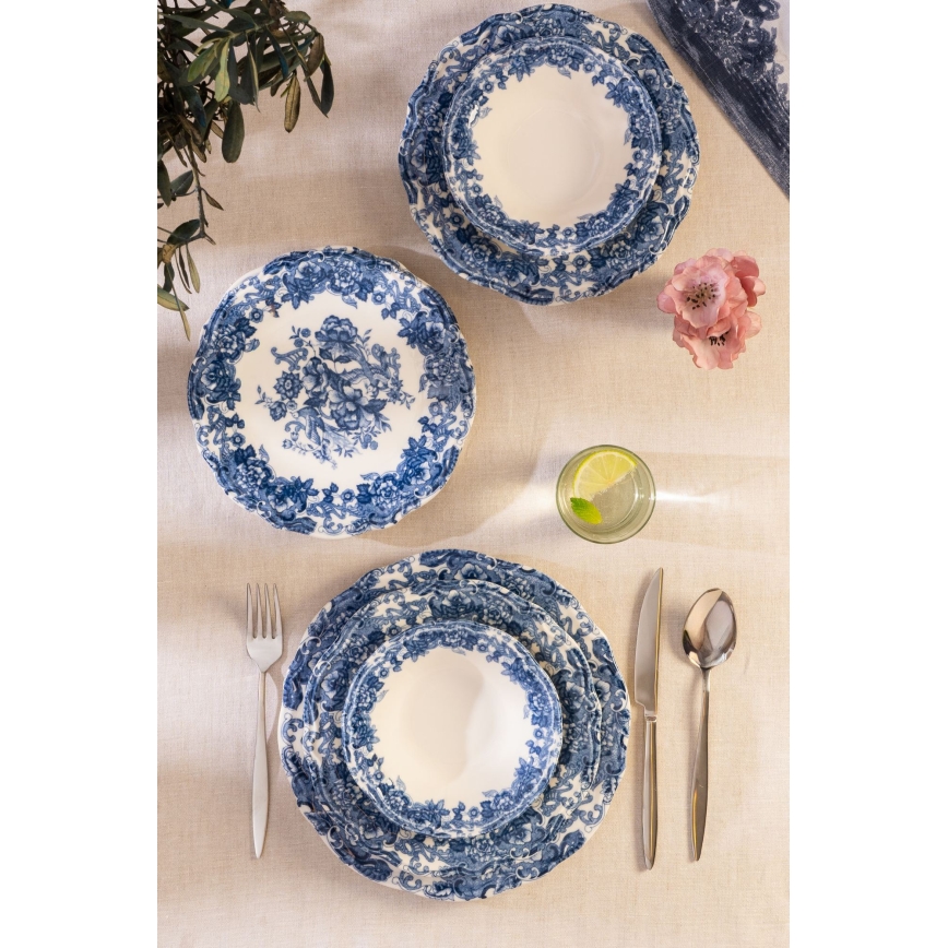 Set da tavola 24 pezzi bianco/blu/porcellana