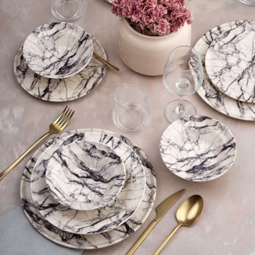 Set da tavola 24 pezzi, bianco/nero, in ceramica