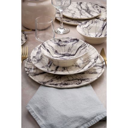 Set da tavola 24 pezzi, bianco/nero, in ceramica