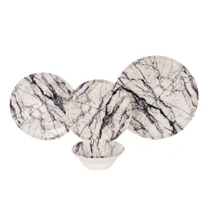 Set da tavola 24 pezzi, bianco/nero, in ceramica