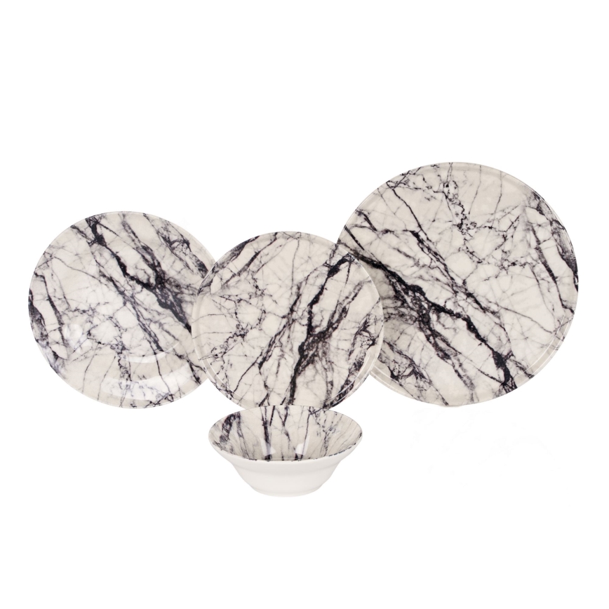Set da tavola 24 pezzi, bianco/nero, in ceramica