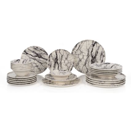 Set da tavola 24 pezzi, bianco/nero, in ceramica