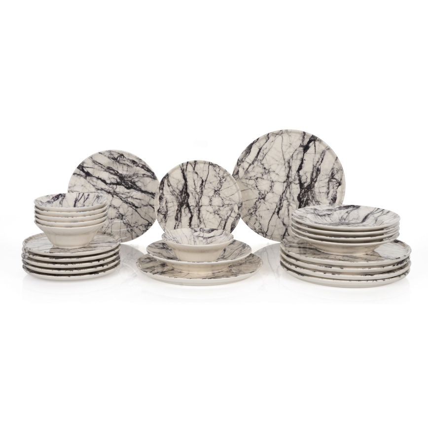 Set da tavola 24 pezzi, bianco/nero, in ceramica