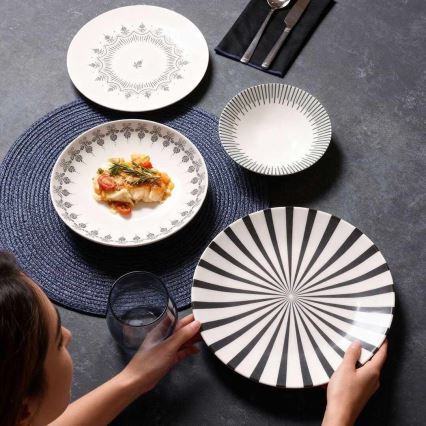 Set da tavola 24 pezzi bianco/nero/porcellana