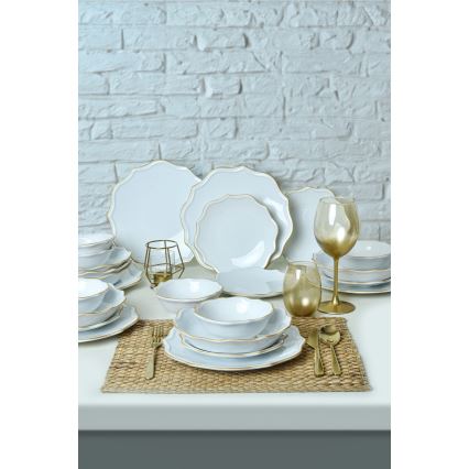 Set da tavola 24 pezzi, bianco/oro, in gres