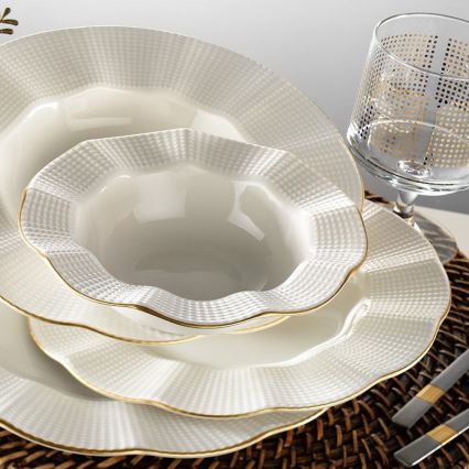 Set da tavola 24 pezzi bianco/oro/porcellana