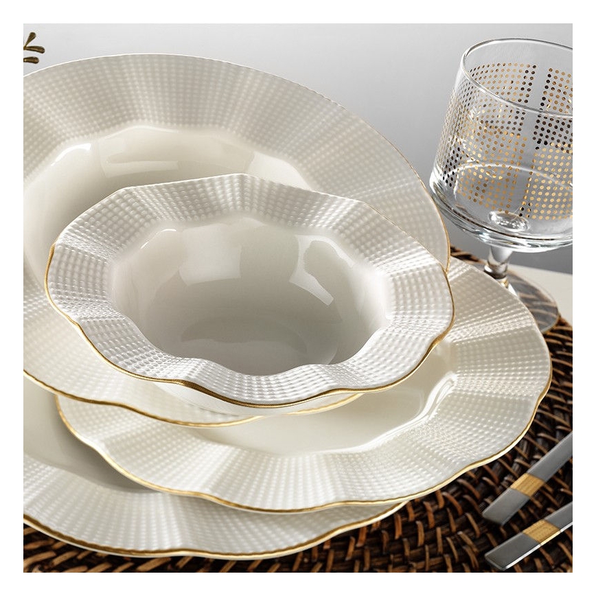 Set da tavola 24 pezzi bianco/oro/porcellana