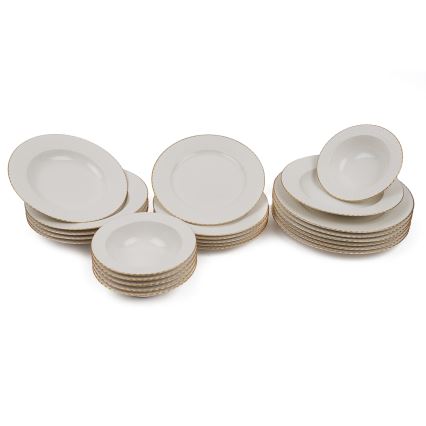Set da tavola 24 pezzi bianco/oro/porcellana