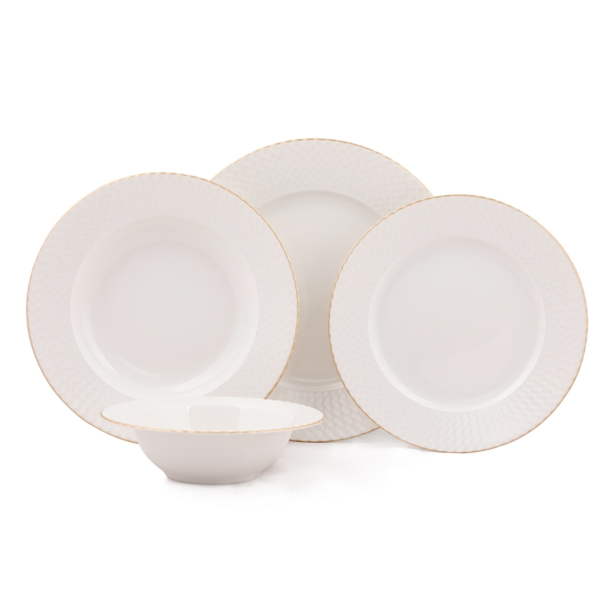 Set da tavola 24 pezzi bianco/oro/porcellana