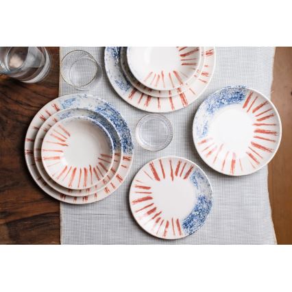 Set da tavola 24 pezzi bianco/rosso/blu /porcellana