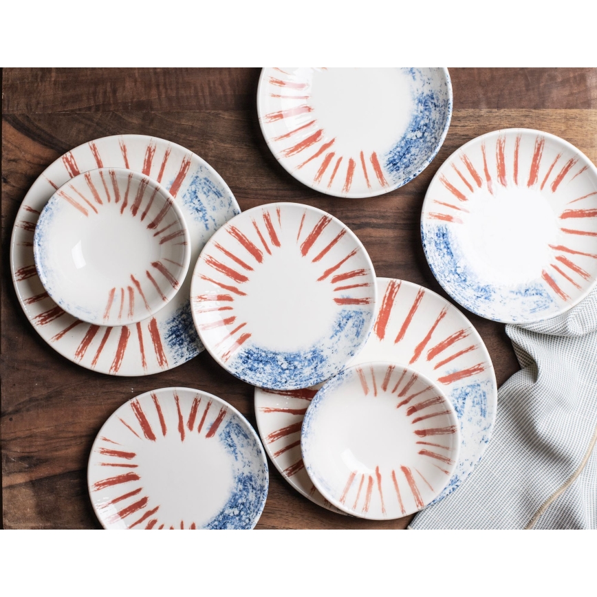 Set da tavola 24 pezzi bianco/rosso/blu /porcellana