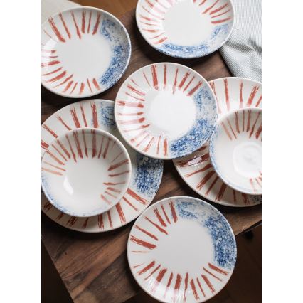 Set da tavola 24 pezzi bianco/rosso/blu /porcellana