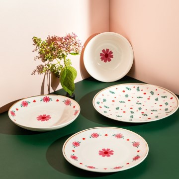 Set da tavola 24 pezzi bianco/rosso/verde/porcellana