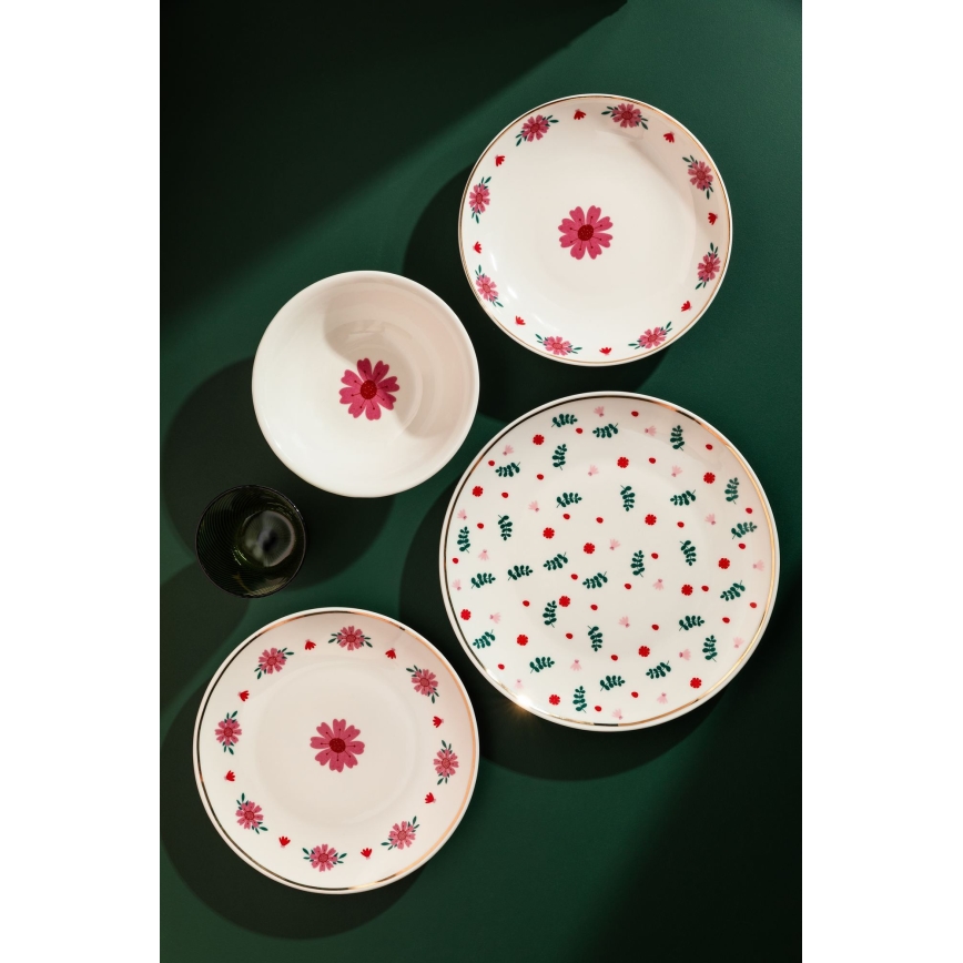 Set da tavola 24 pezzi bianco/rosso/verde/porcellana