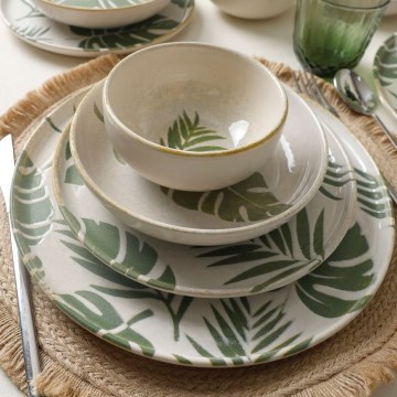 Set da tavola 24 pezzi, bianco/verde, in ceramica