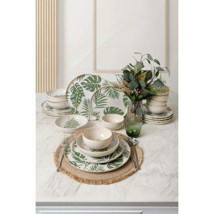 Set da tavola 24 pezzi, bianco/verde, in ceramica