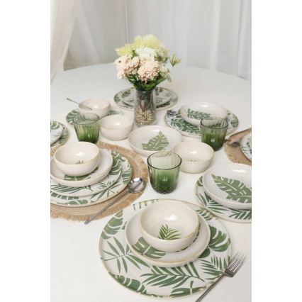 Set da tavola 24 pezzi, bianco/verde, in ceramica