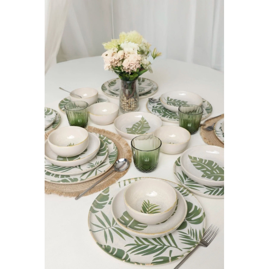 Set da tavola 24 pezzi, bianco/verde, in ceramica