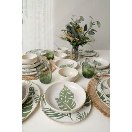 Set da tavola 24 pezzi, bianco/verde, in ceramica