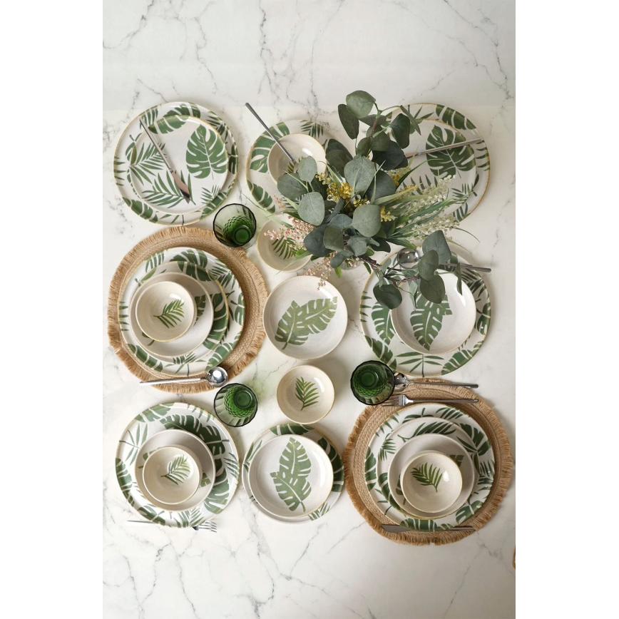 Set da tavola 24 pezzi, bianco/verde, in ceramica