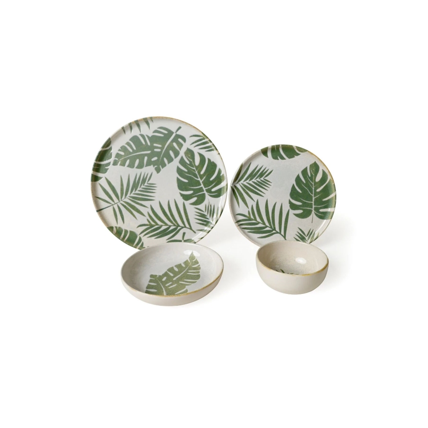 Set da tavola 24 pezzi, bianco/verde, in ceramica