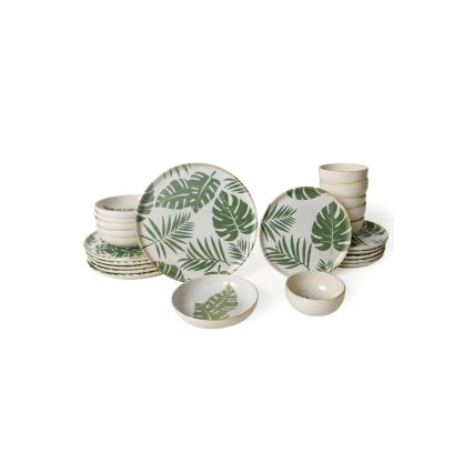 Set da tavola 24 pezzi, bianco/verde, in ceramica