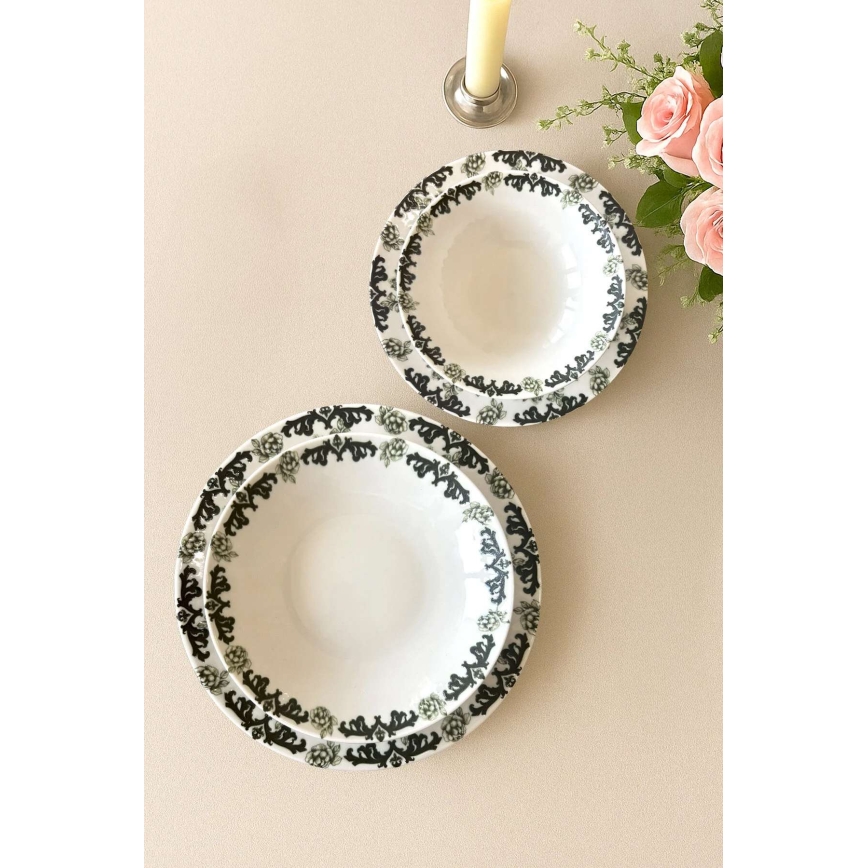 Set da tavola 24 pezzi, bianco/verde, in porcellana