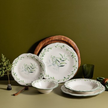 Set da tavola 24 pezzi bianco/verde/porcellana