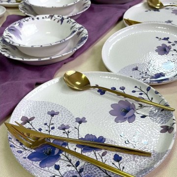 Set da tavola 24 pezzi bianco/viola/ceramica