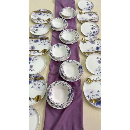 Set da tavola 24 pezzi bianco/viola/ceramica