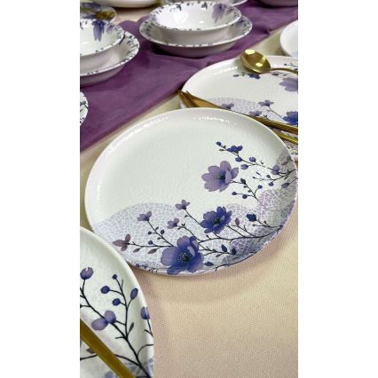 Set da tavola 24 pezzi bianco/viola/ceramica