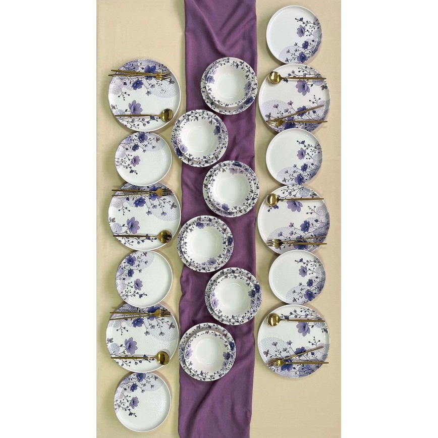 Set da tavola 24 pezzi bianco/viola/ceramica