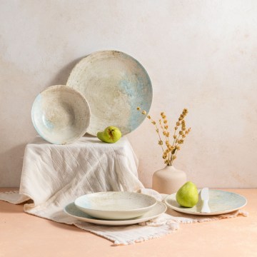 Set da tavola 24 pezzi, blu/beige, in porcellana