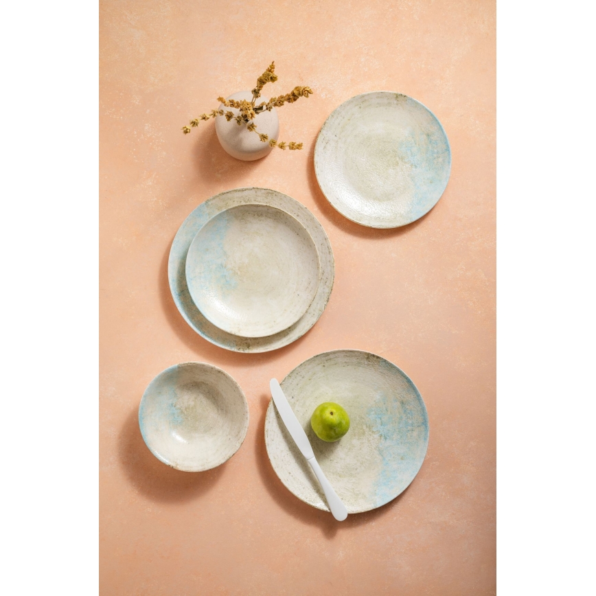 Set da tavola 24 pezzi, blu/beige, in porcellana