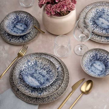 Set da tavola 24 pezzi blu/marrone/ceramica