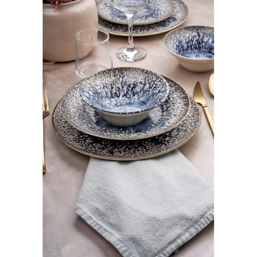 Set da tavola 24 pezzi blu/marrone/ceramica