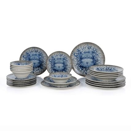 Set da tavola 24 pezzi blu/marrone/ceramica