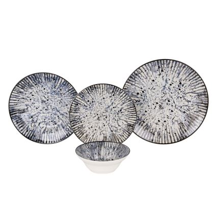Set da tavola 24 pezzi, blu/nero, in ceramica